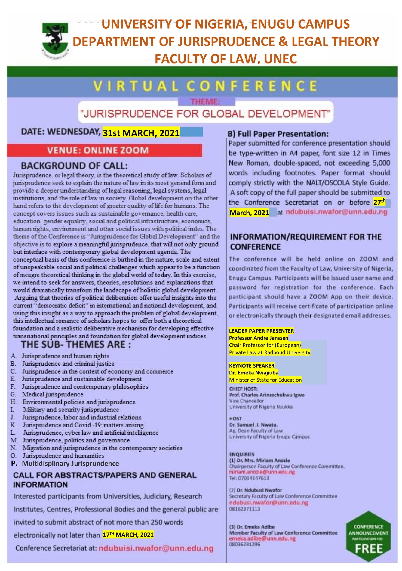 JURISPRUDENCE FOR  GLOBAL DEVELOPMENT VIRTUAL CONFERENCE